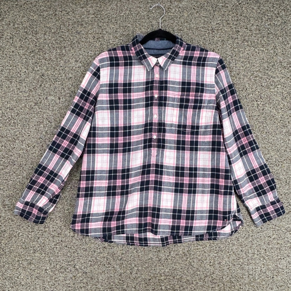 Tommy Hilfiger Plaid Flannel Popover Shirt Pink Navy Cotton Small